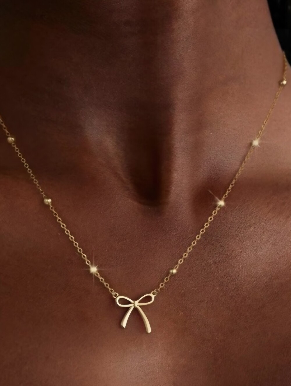 Bow Necklace Dainty 18k Gold Plated Over Stainless Steel Station Chain Jewelry